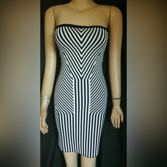 GUESS Stripe Bodycon Knit Strapless Mini Dress - Picture 8 of 16